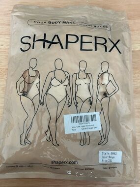 SHAPERX Beige Zipper Bodysuit Shapewear - Smooth Support